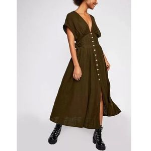 Free People Jacinta Midi Dress in Olive Green